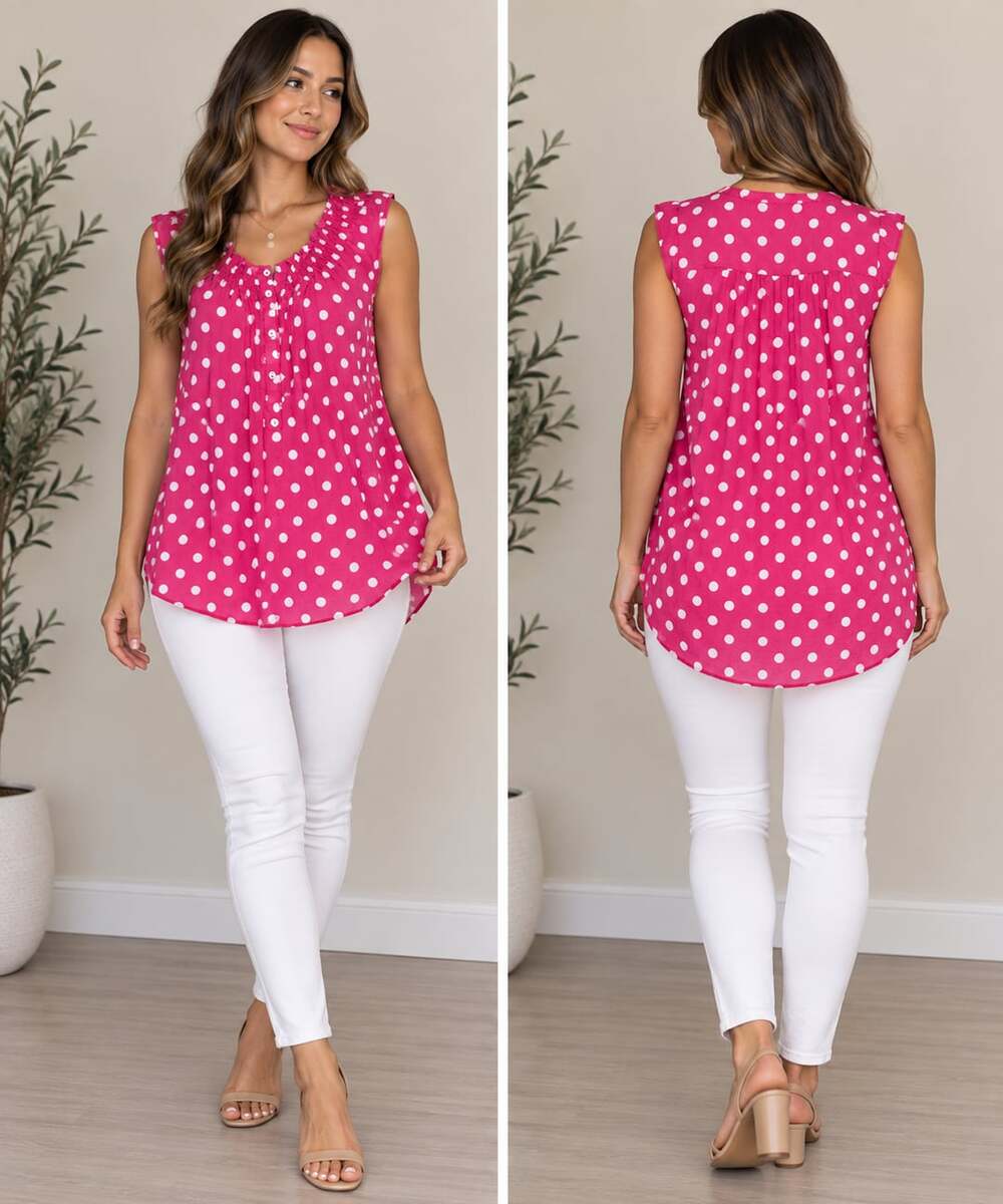 Retro Polka Dot Hot Pink Ruffle Blouse Coquette Preppy Top